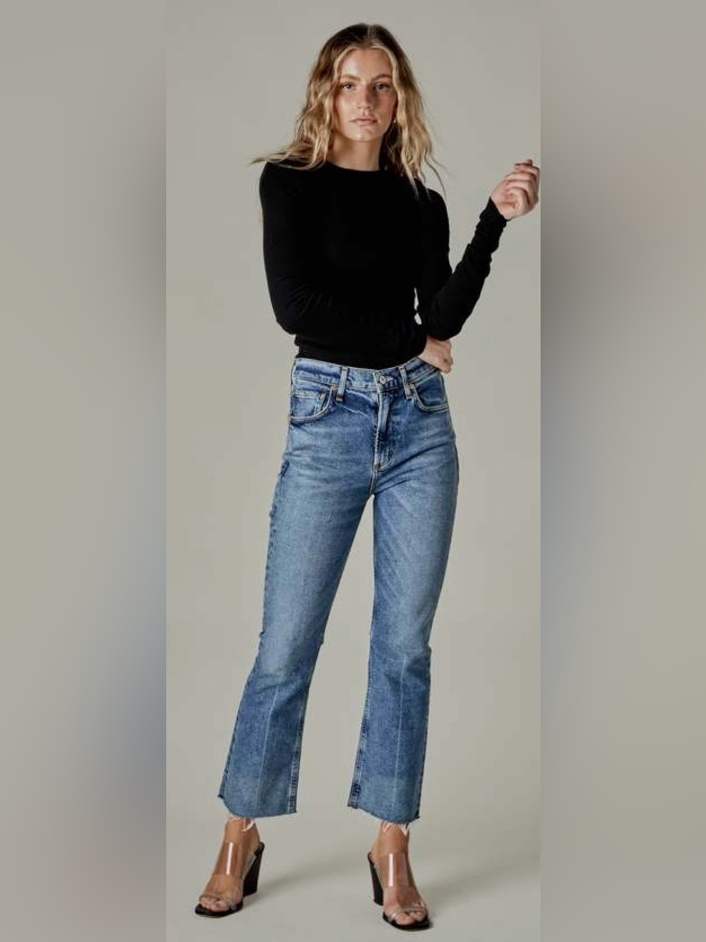 Citizens of Humanity Isola Cropped Jeans 24 Quiet Luxury Premium Denim Raw Hem